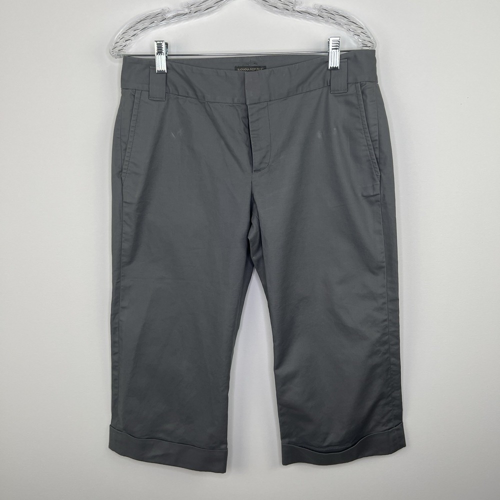 BANANA REPUBLIC‎ Classic Y2K Gray Stretch Cropped Cuff Hem Wide Leg Pant Size 10